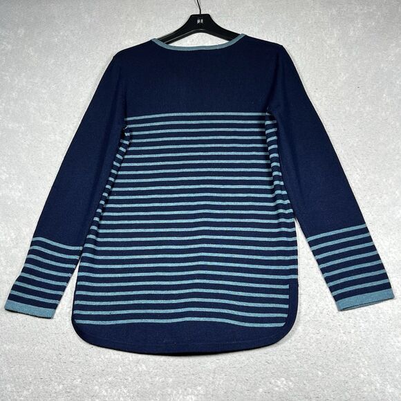 Tory Burch Knit Tunic Sweater Size Large Wool Cashmere Blend Navy Blue Striped - Picture 7 of 10